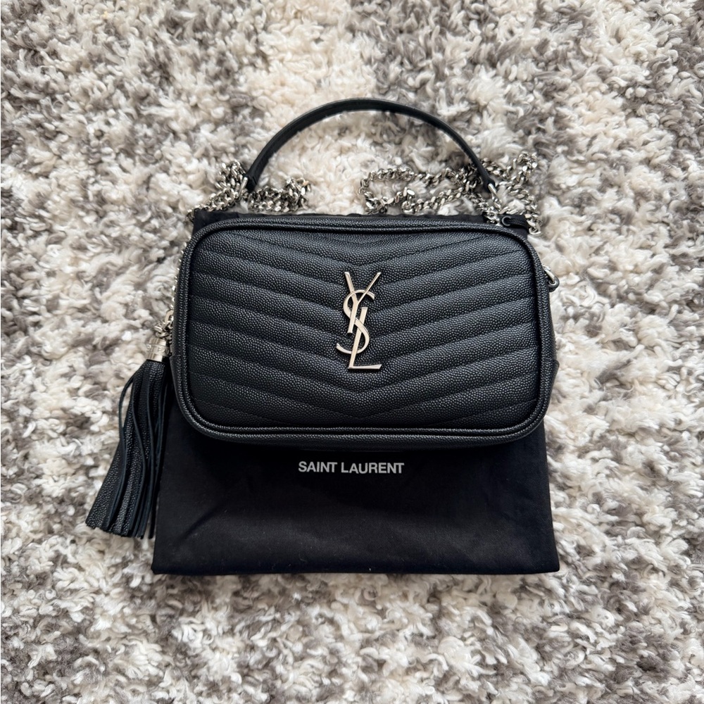 Saint Laurent Black Quilted Crossbody Bag with Silver Accents